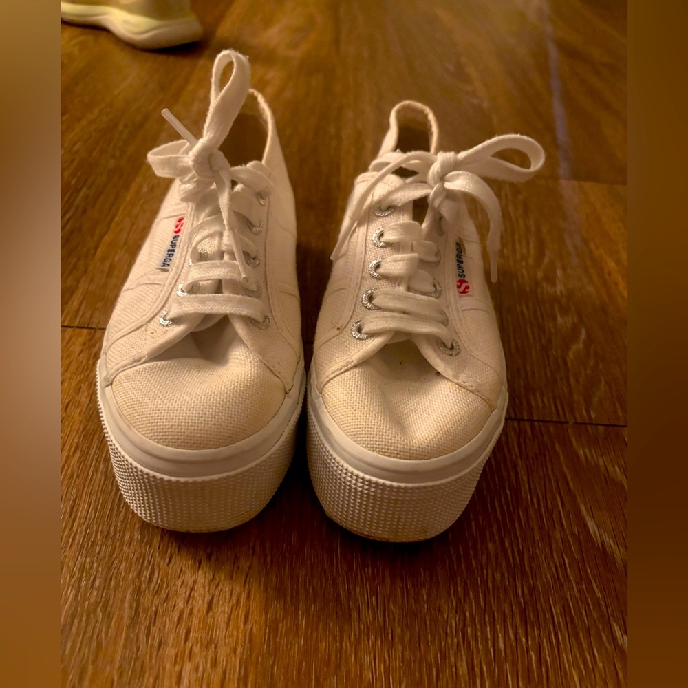 Superga white platform shoes